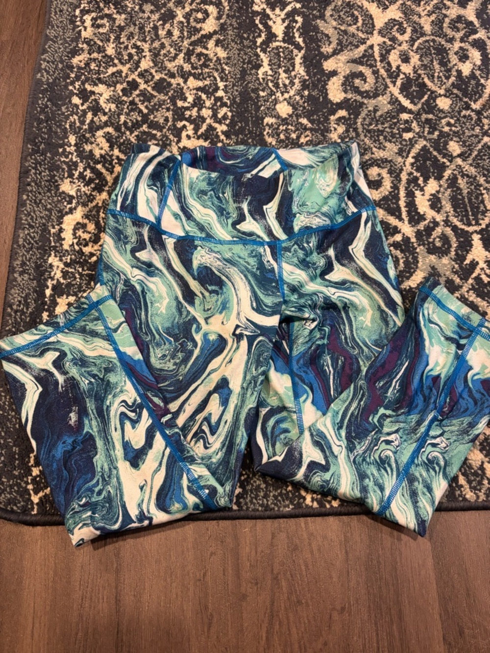 Patagonia Marble-Print High-Rise Leggings in Blue, Teal & White